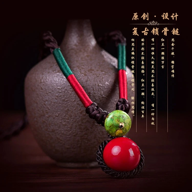 非金属吊坠 复古民族风手工编织短款锁骨链简约百搭棉麻配饰吊坠