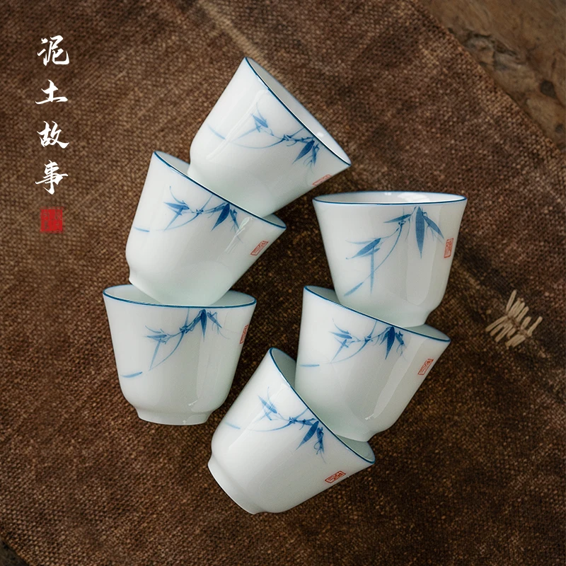 景德镇甜白手绘兰竹闻香茶杯陶瓷功夫小茶杯单杯主人杯茶具茶盏