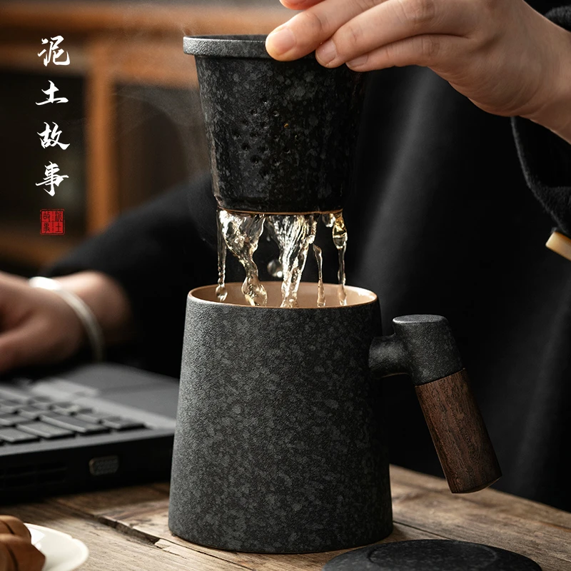 茶水分离陶瓷泡茶杯子男士个人专用办公室带过滤茶漏高档水杯定制