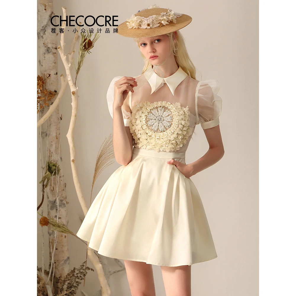 【高高甄选】茬客连衣裙女温柔减龄欧根纱杏色礼服裙MM490236