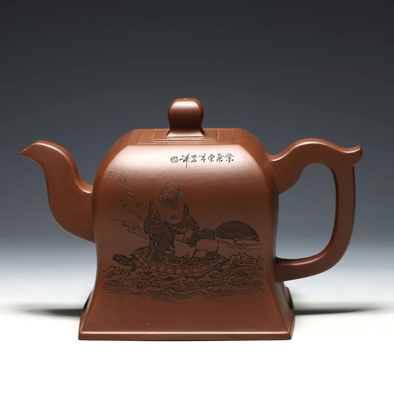 明理茶艺 宜兴紫砂壶  何震  1230CC 方尊壶 方器 木石刻