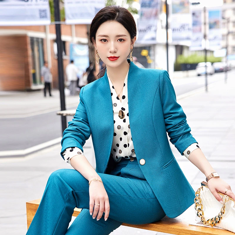 小众薄款西装化妆师工作服时尚韩版修身显瘦微喇职业套装女