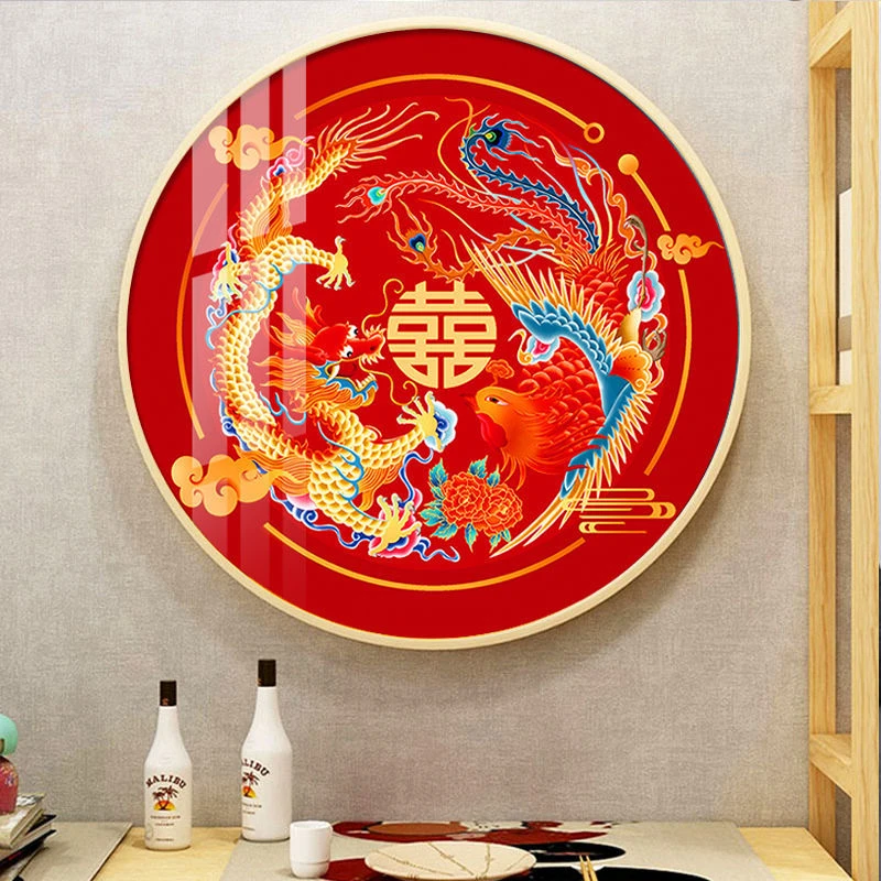 龙凤呈祥十字绣2022新款线绣客厅小幅玄关结婚情侣婚礼喜庆简单