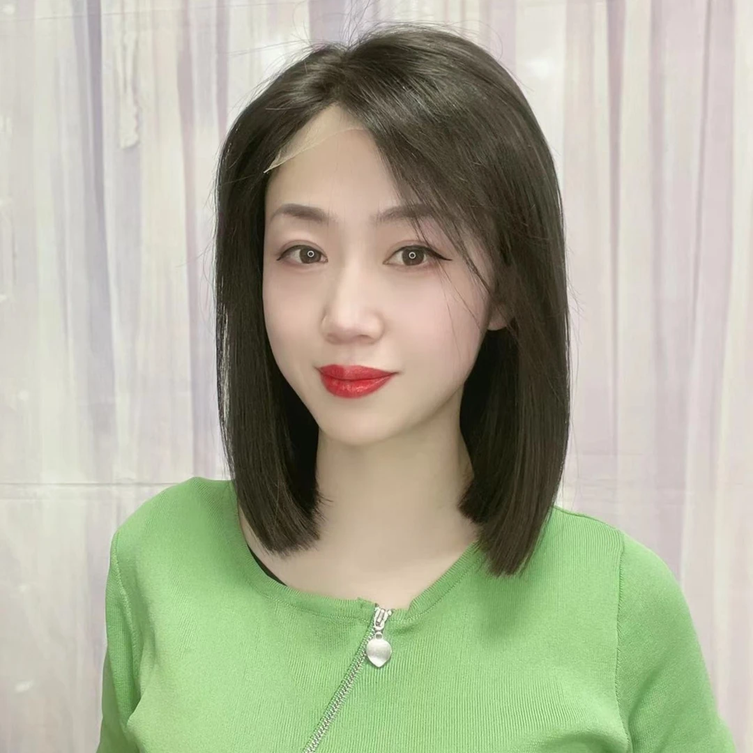 【蕾丝半手织】媛美半手织随意分锁骨短发全头套