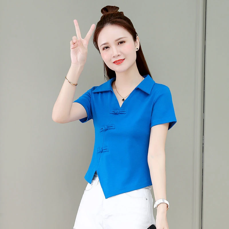 新中式夏季款开叉短袖女不规则设计T恤洋气女装减龄时髦显瘦上衣