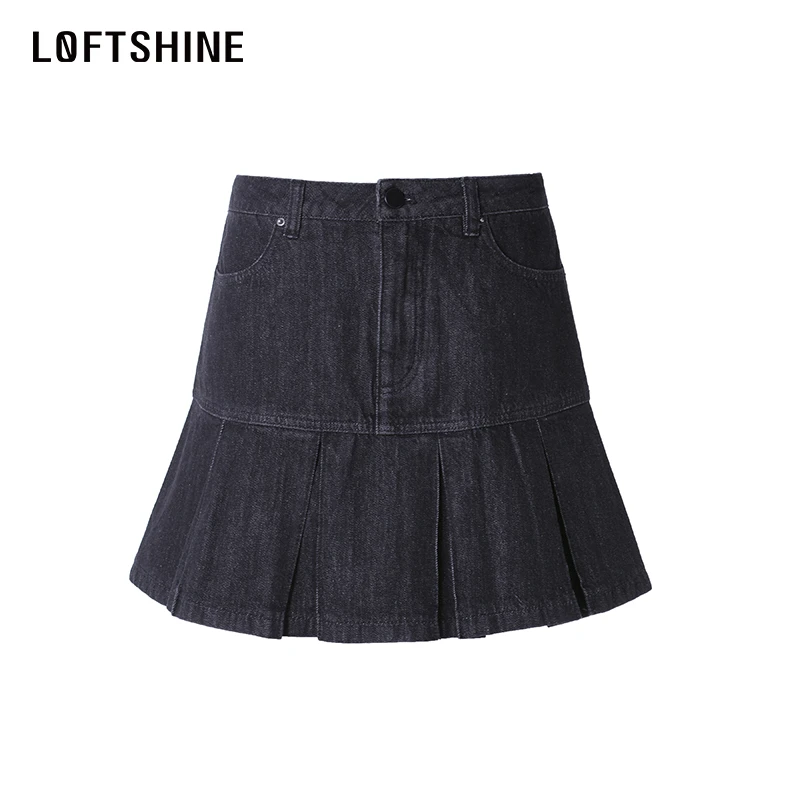 LOFTSHINE珞炫早春新品 牛仔半身裙减龄中高腰时尚短裙22115085