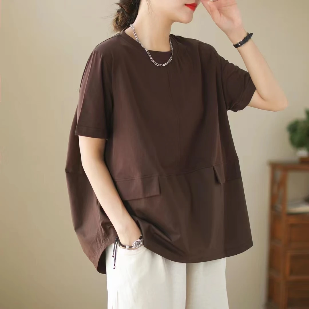宽松显瘦纯色大码纯棉T恤女夏