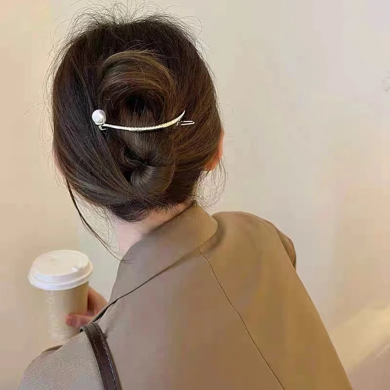 小众设计轻奢珠珠发夹气质优雅扎头发弧形一字夹韩式发饰