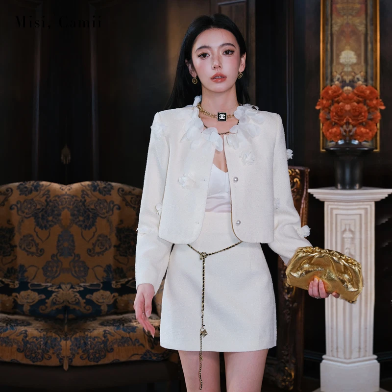 Misi,Camii【特价款】早秋立体花圆珠饰花呢时尚套装名媛小香风穿搭