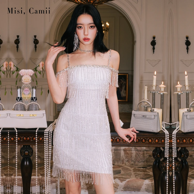 Misi,Camii【特价款】秋冬女钻饰吊带亮片流苏礼服裙年会晚宴连衣裙