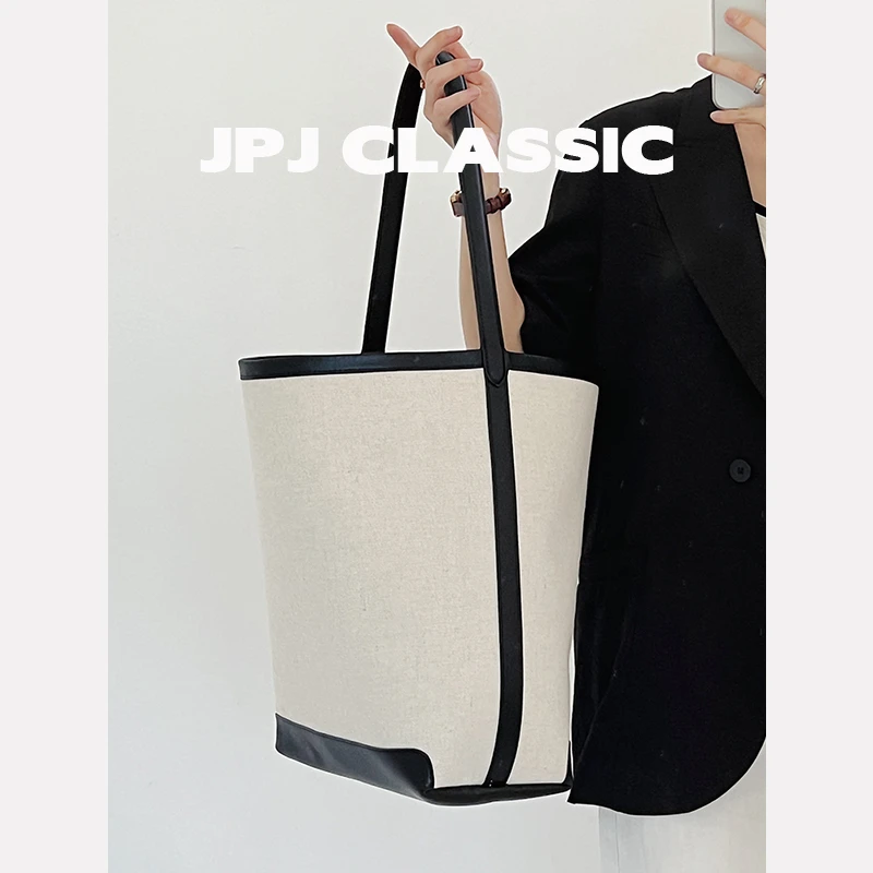 jpj帆布托特包大容量时尚单肩包撞色通勤包水桶包腋下包（大号）