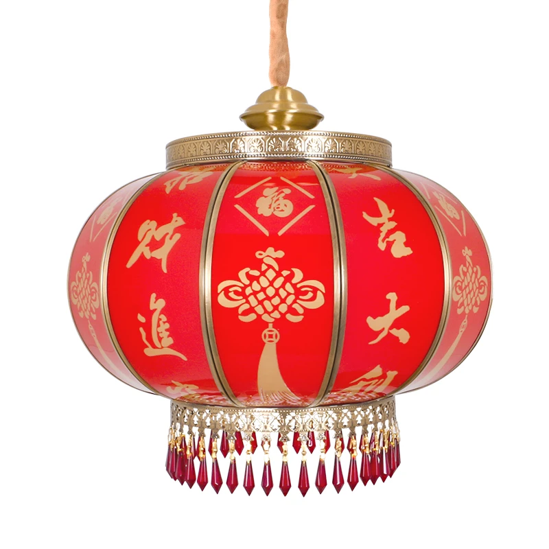 太阳能全铜红灯笼大门阳台吊灯户外防水中式别墅乔迁装饰