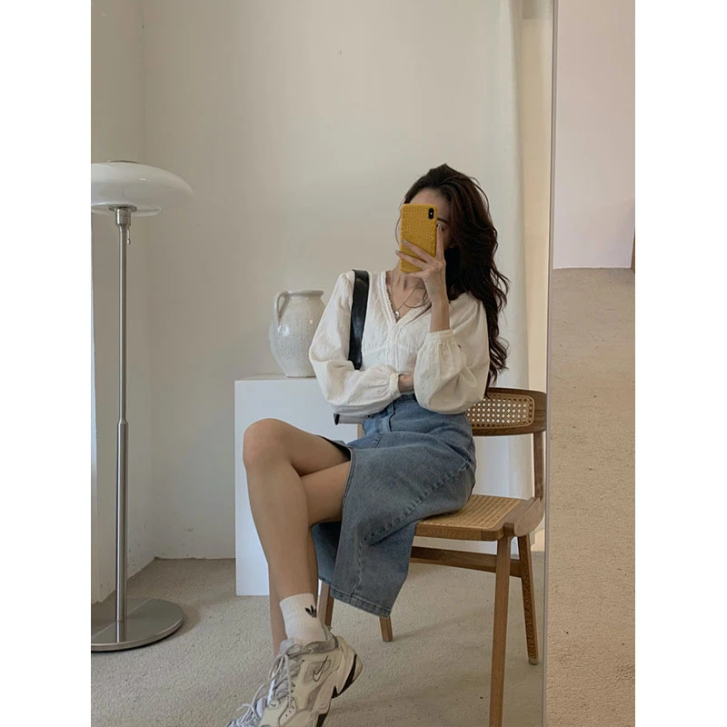 Source With U 回头率MAX！.敲有设计感的开叉牛仔半裙温婉高腰