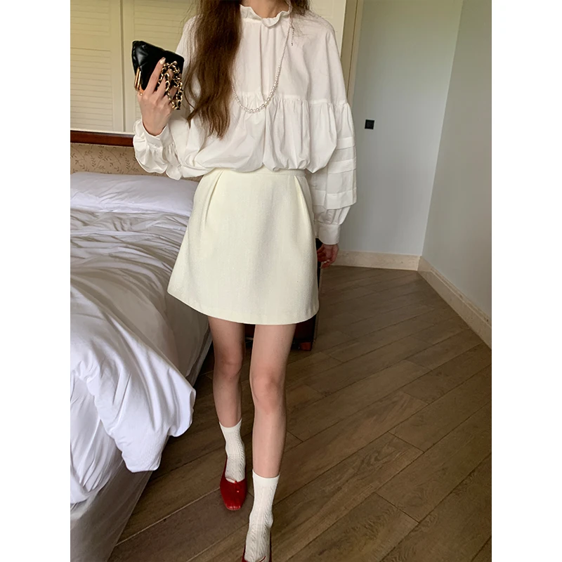 SourceWithU 2022春季百搭人间百合子 奶里奶气蓬蓬立体A字短裙
