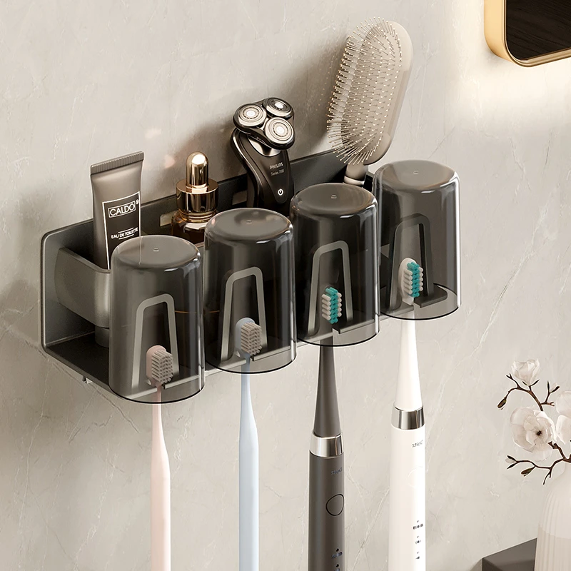 电动牙刷置物架卫生间免打孔壁挂式牙杯牙刷挂架漱口杯刷牙杯架子