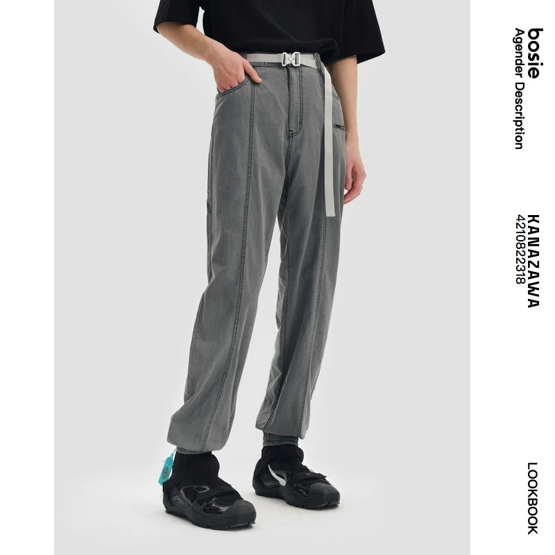 bosie 2023年秋季新款牛仔裤束脚牛仔长裤宽松直筒水洗百搭高街