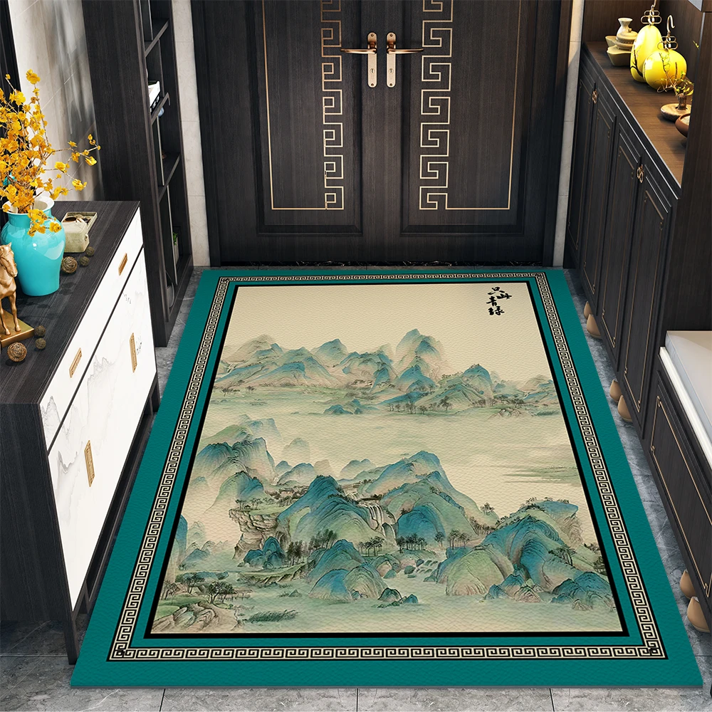 米泰千里江山图只此青绿PVC入新中式地垫家用玄关地毯防滑门厅垫