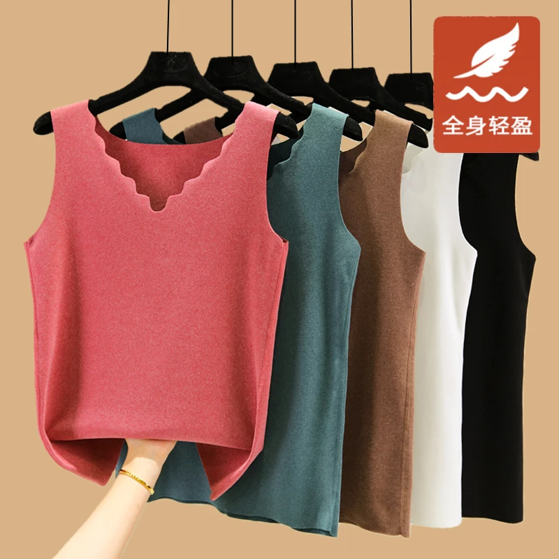 德绒背心女秋冬加绒加厚保暖无痕内搭蓄热双面绒大码无袖打底上衣