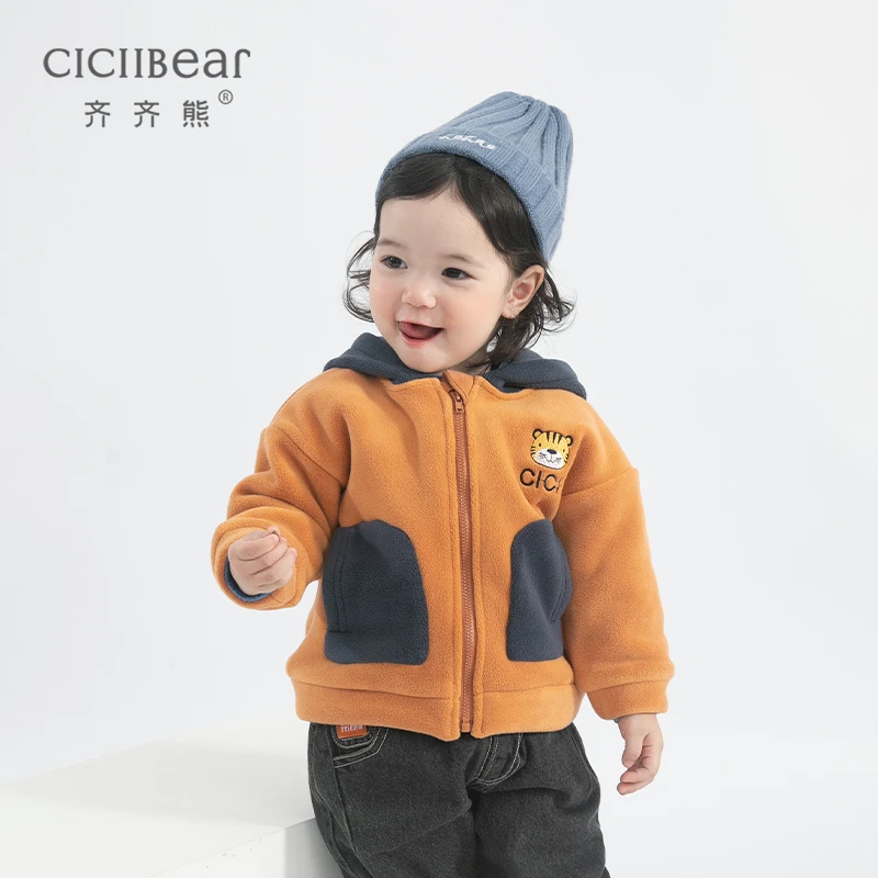 CICIIBEAR/齐齐熊男女童撞色摇粒绒外套儿童上衣保暖秋冬厚QQ7878