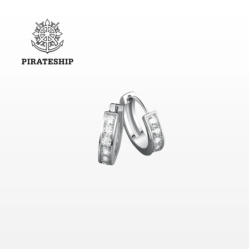 PIRATESHIP/海盗船 925银合成锆石耳饰 新款韩系气质耳圈耳环简约