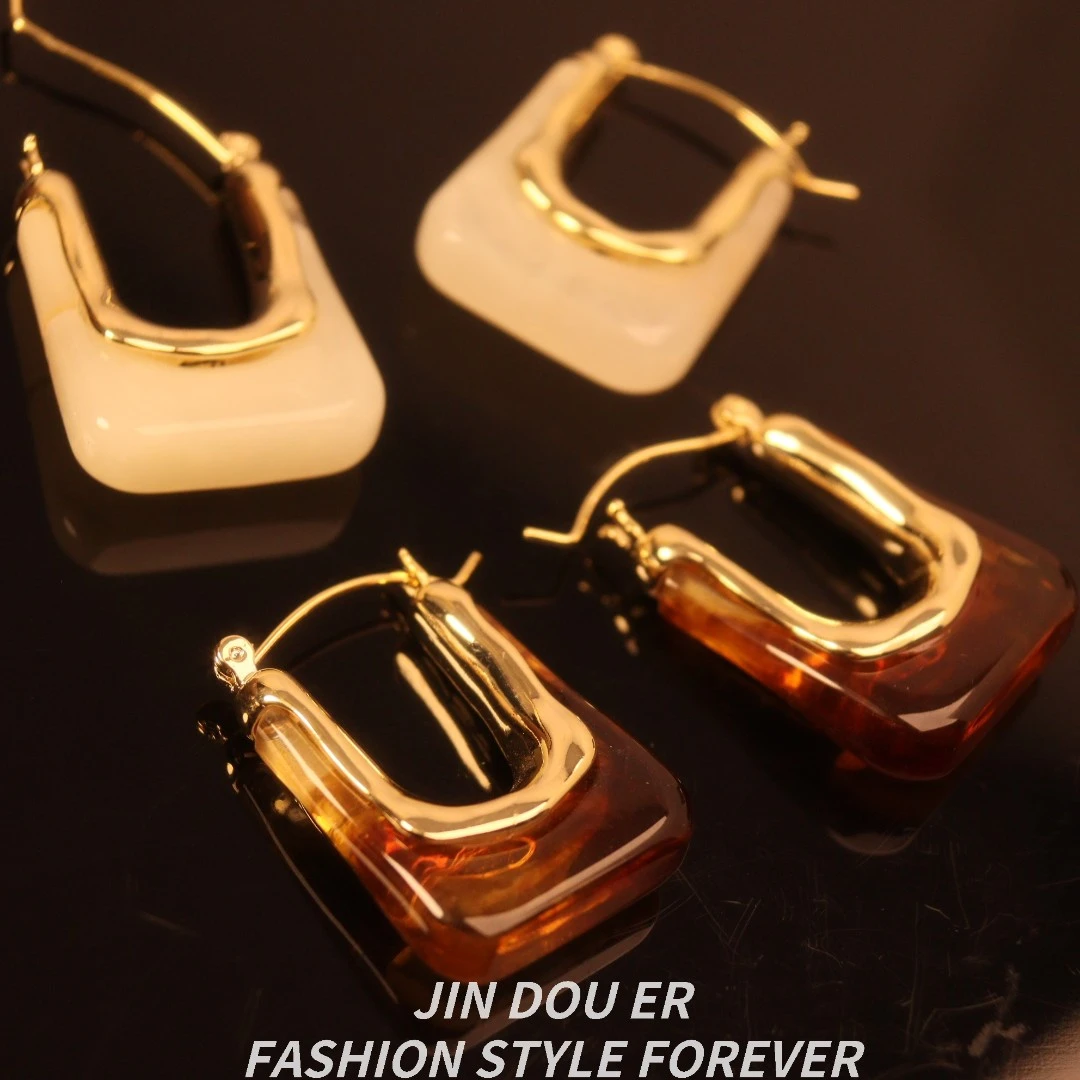 铜合金耳饰 一帘幽梦 果冻色树脂高级美感耳环D187