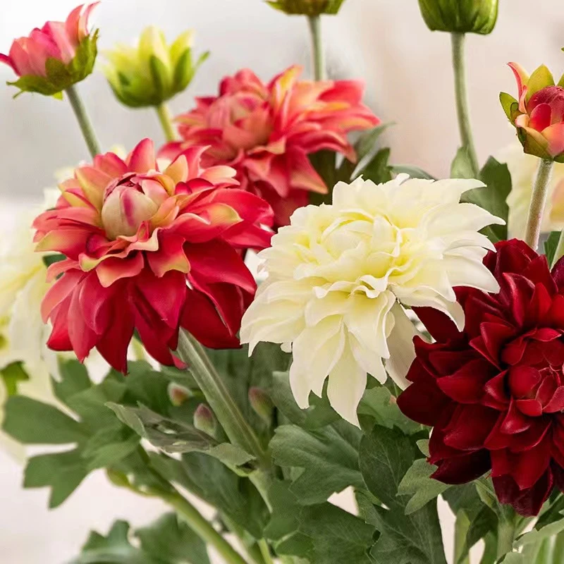 2头手感大丽花天竺牡丹仿真花情人节婚庆花家居软装装饰高级感