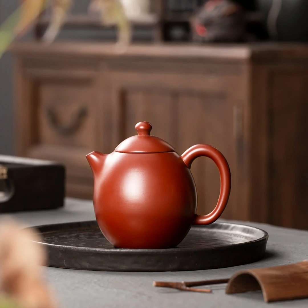 宜兴紫砂大红袍精工半手工龙蛋壶功夫茶具家用200cc小容量泡茶壶