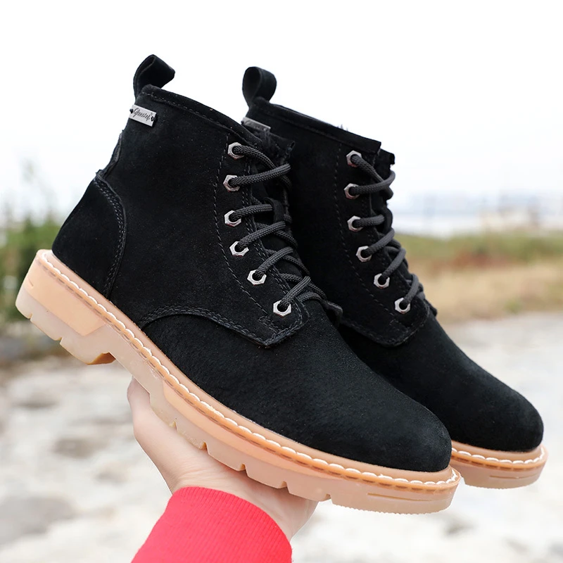 工装靴防水英伦马丁靴加绒短靴欧美高帮鞋男鞋户外冬季靴子雪地靴