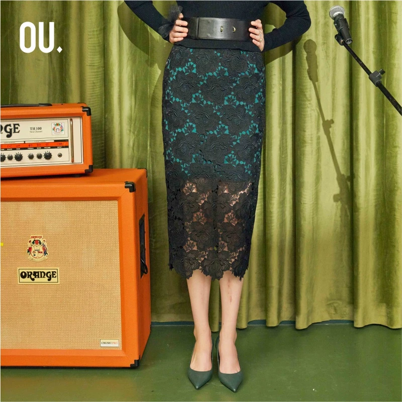 【商场同款】OU.FASHION/欧点显瘦开叉蕾丝半身裙夏季1201143020