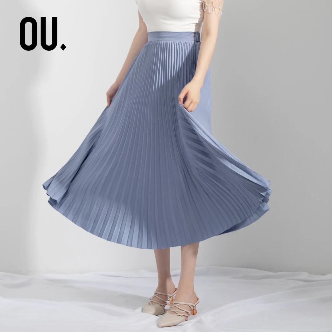 【商场同款】OU.FASHION/欧点 中长撞色垂感双层网百褶裙1212143034