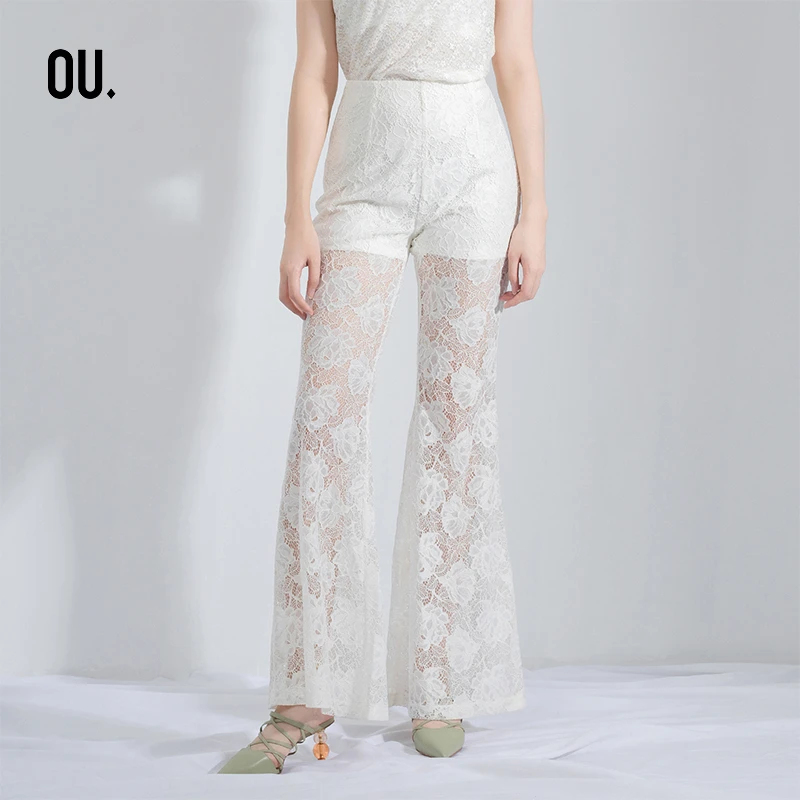 【商场同款】OU.FASHION/欧点高端优雅蕾丝拼接长裤夏款 1201153018