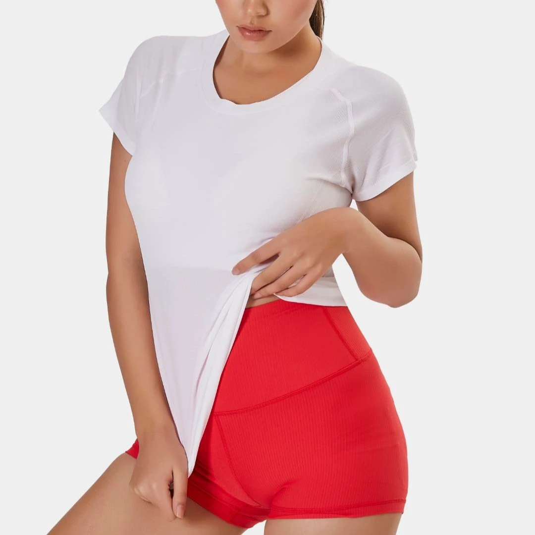 OULLA夏季速干运动上衣跑步瑜伽无缝透气健身不含胸垫短袖5158#