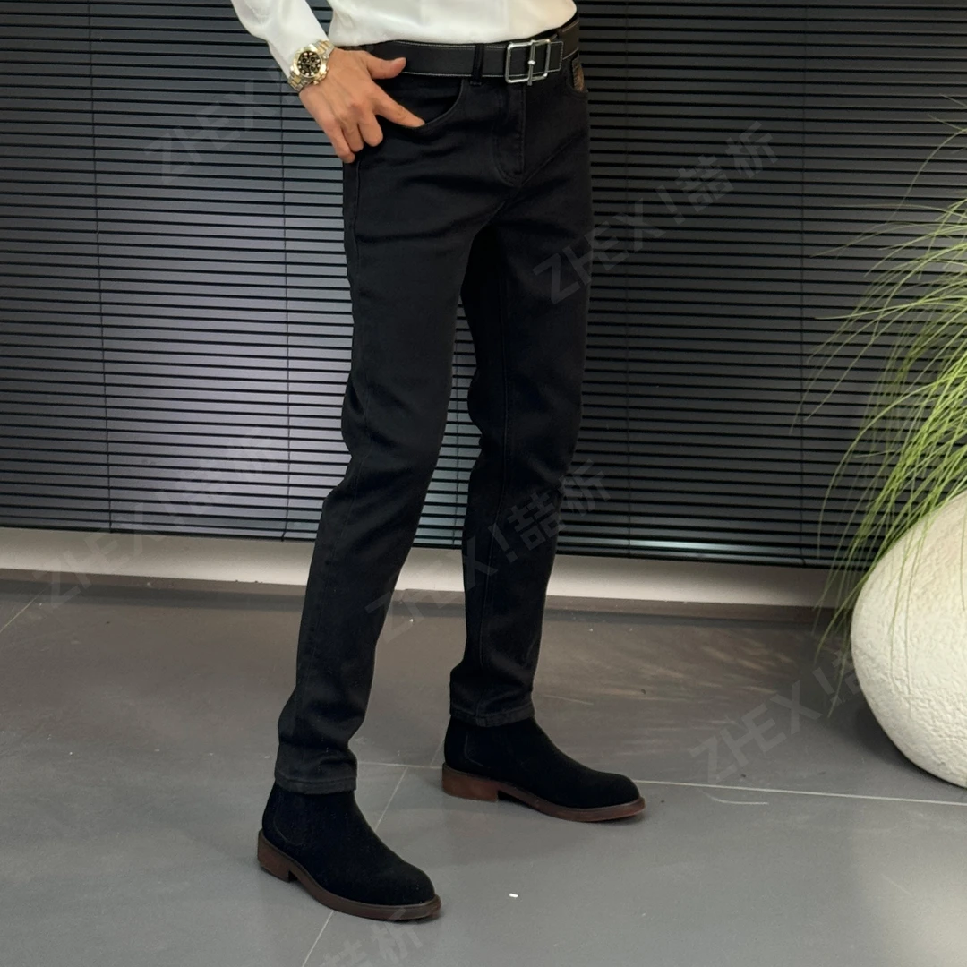 【素诚喆析】男士秋冬新款欧货小脚牛仔裤加绒高弹力上身舒适保暖