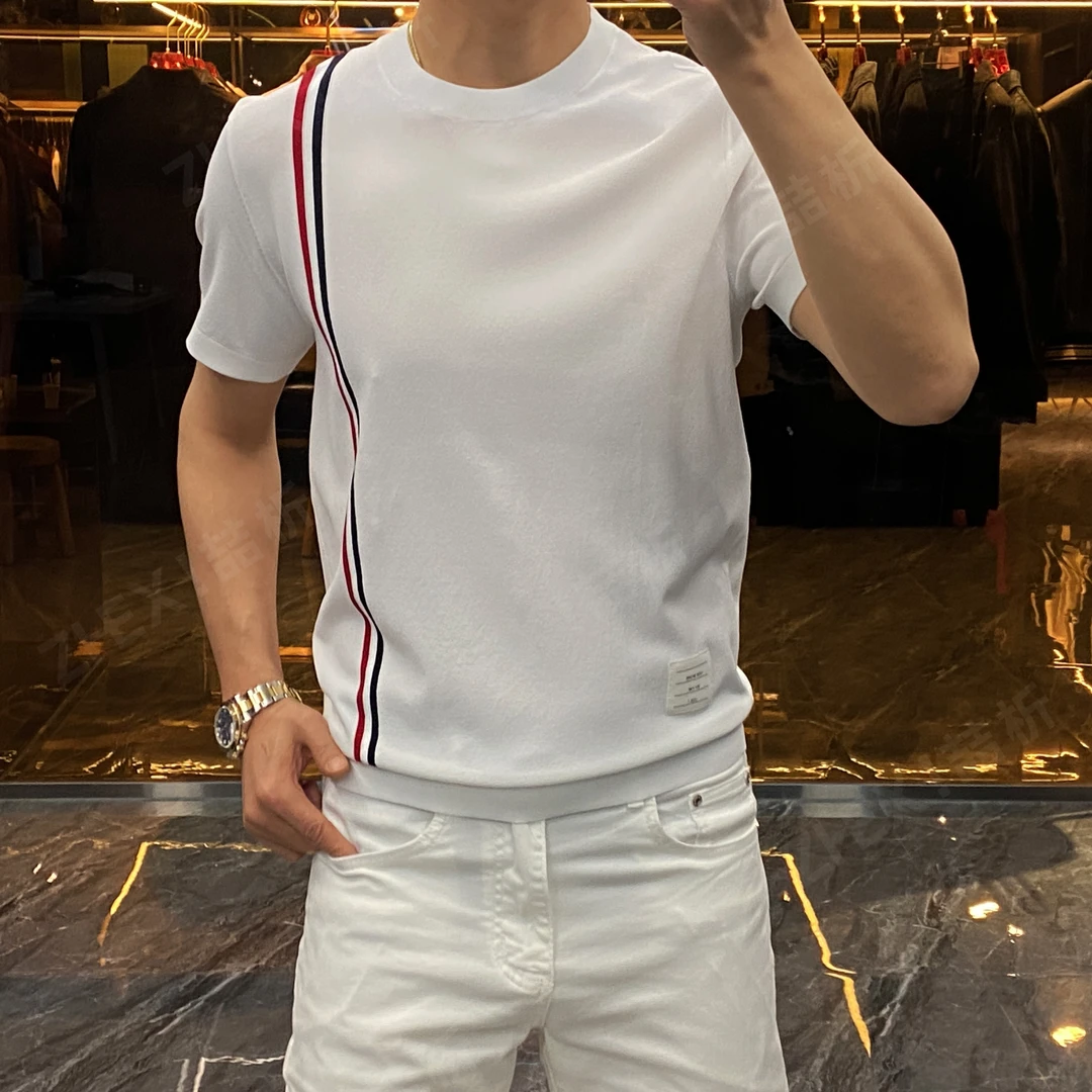 【素诚喆析】2025欧货男装春夏伊力特织带短袖时尚休闲百搭修身