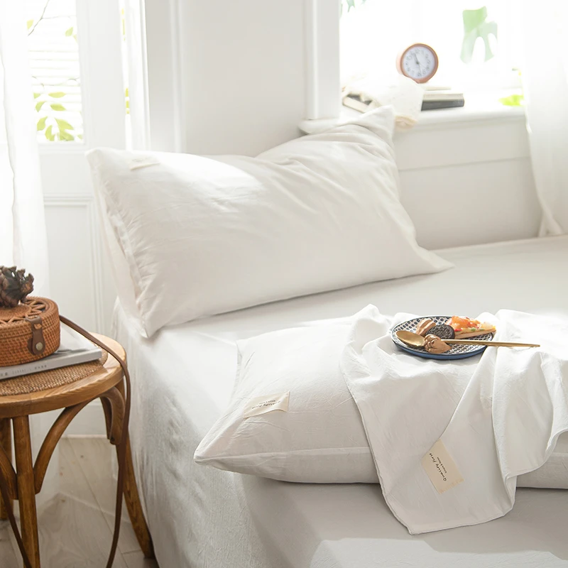 幸会简约纯色无印风家用全棉色织水洗棉情侣学生枕头套凉感柔软