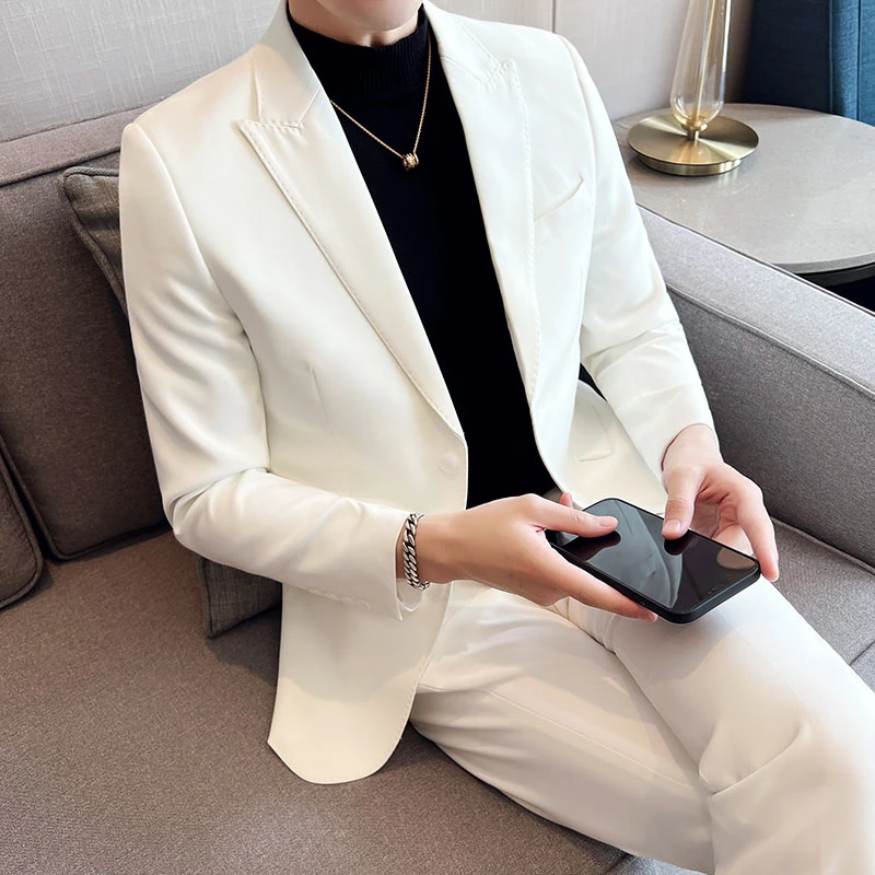 新郎婚礼西服套装男白色西装男士商务休闲西装两件套修身西装外套