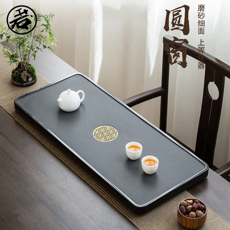 乌金石茶盘天然整块简约家用客厅大号小号石材茶台功夫茶具茶海托