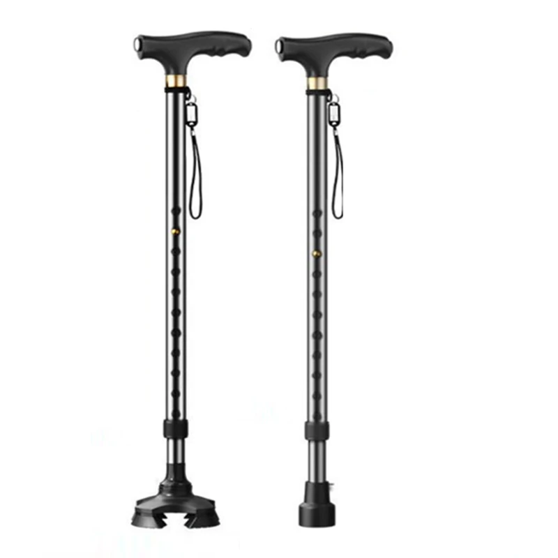 老人手杖四脚伸缩手杖老年人扙铝合金轻便多功能灯防滑