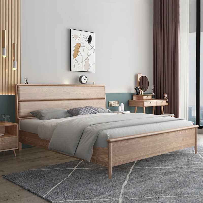 北欧白蜡木全实木床现代简约硬靠轻奢双人床火星岩色家用结婚大床