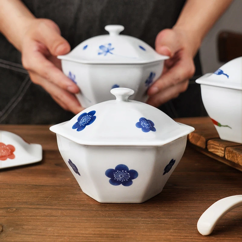 【单个】美浓烧日本进口陶瓷家用盖碗高颜值餐具日式保温饭碗带盖