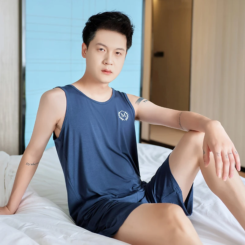 睡衣男款男士春夏季莫代尔宽松背心薄款两件套休闲运动家居服套装