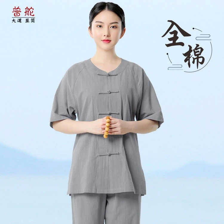 JSF普舵居士服女短袖中式复古夏季禅意套装薄款宽松中国风老年