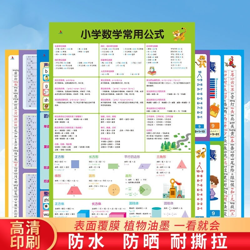 【乌市发货】小学知识点挂图全套七张 拼音1+识字2+算数4 3-10岁