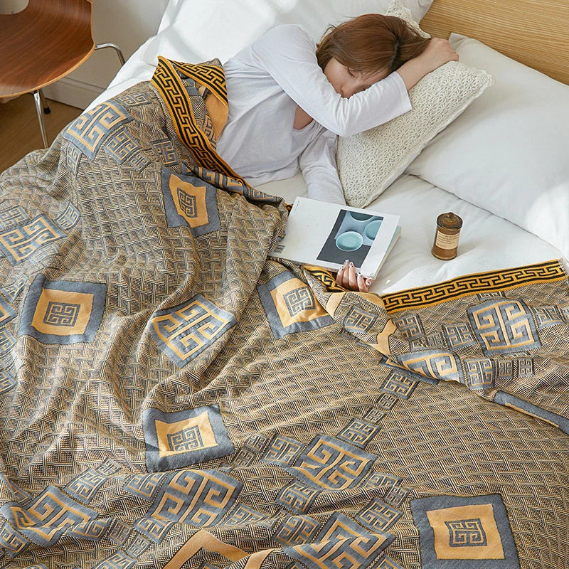 艾草纤维欧式全棉纱布毛巾被单双人夏季薄款休闲空调午睡沙发盖毯