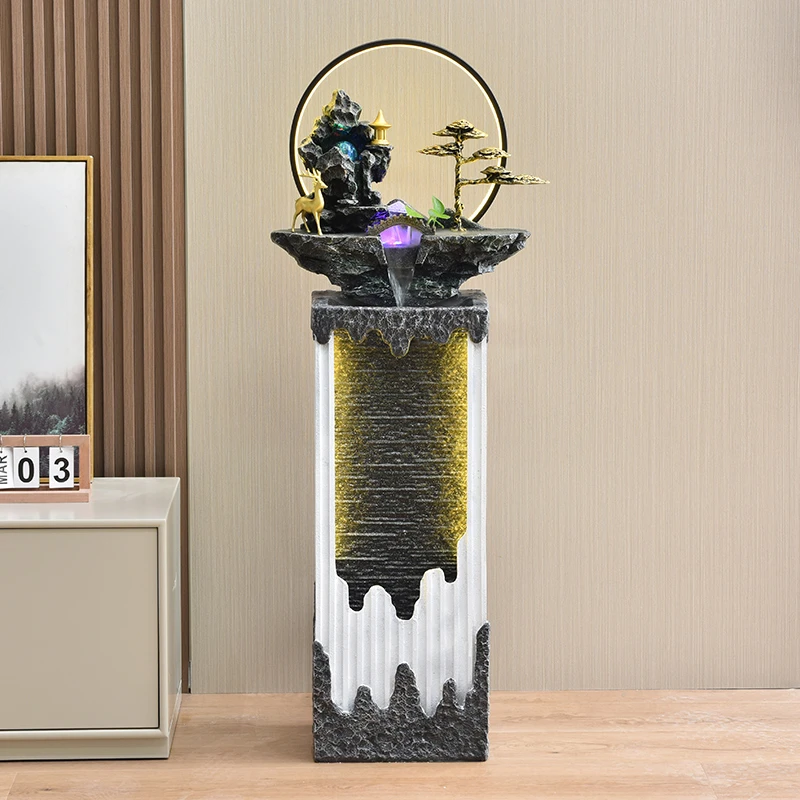7116望山映月中式假山循环流水喷泉轻奢电视柜现代客厅家居饰品