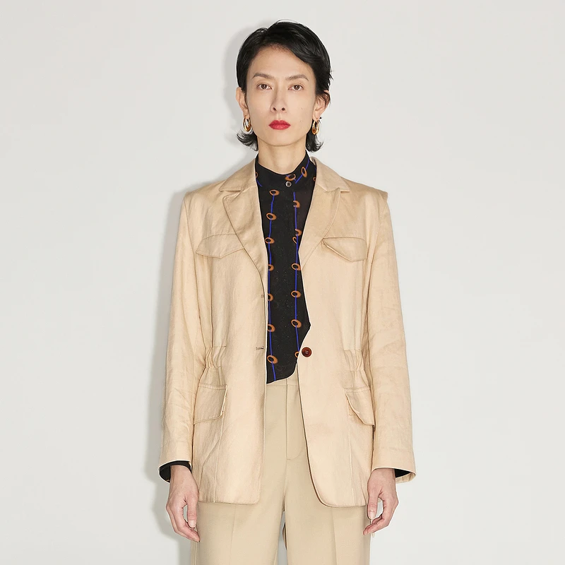 LESS春季棉麻西装外套女简约翻领通勤收腰宽松休闲西服2M1702550