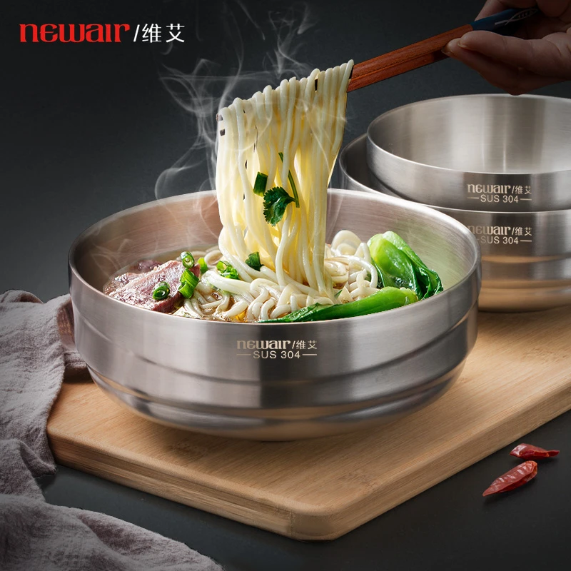 C20-304不锈钢碗食堂防烫大号汤碗家用餐具个性拉面碗吃饭碗单个