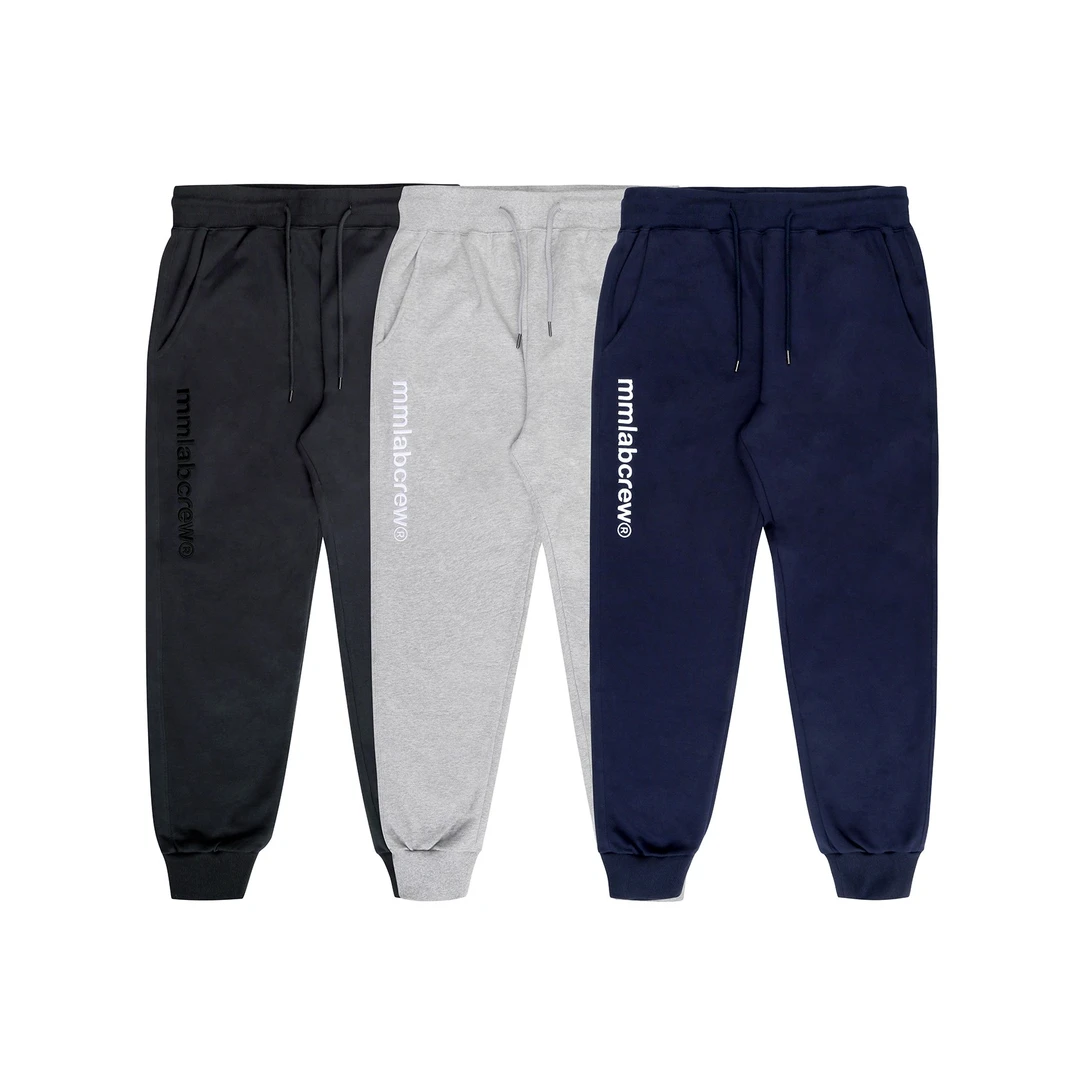 mmlabcrew 基本系列刺绣LOGO秋冬运动休闲深灰麻灰藏青束脚长卫裤