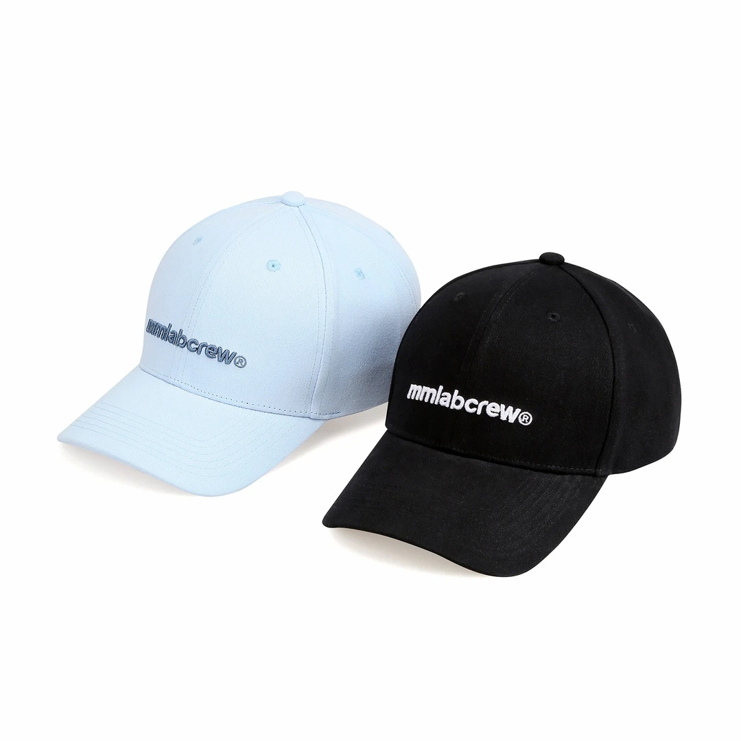 mmlabcrew Basic基础LOGO简约运动休闲浅蓝黑色弯檐鸭舌棒球帽