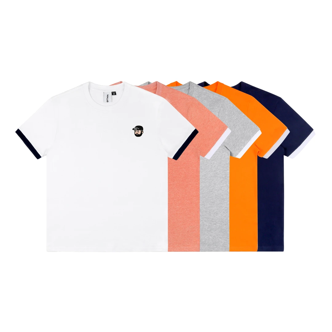MMLABCREW MRMAI系列logo刺绣简约白色藏青麻灰圆领短袖T恤